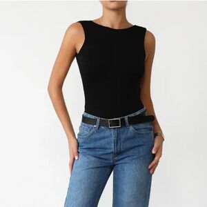 Commense Open Back Sleeveless Black Bodysuit